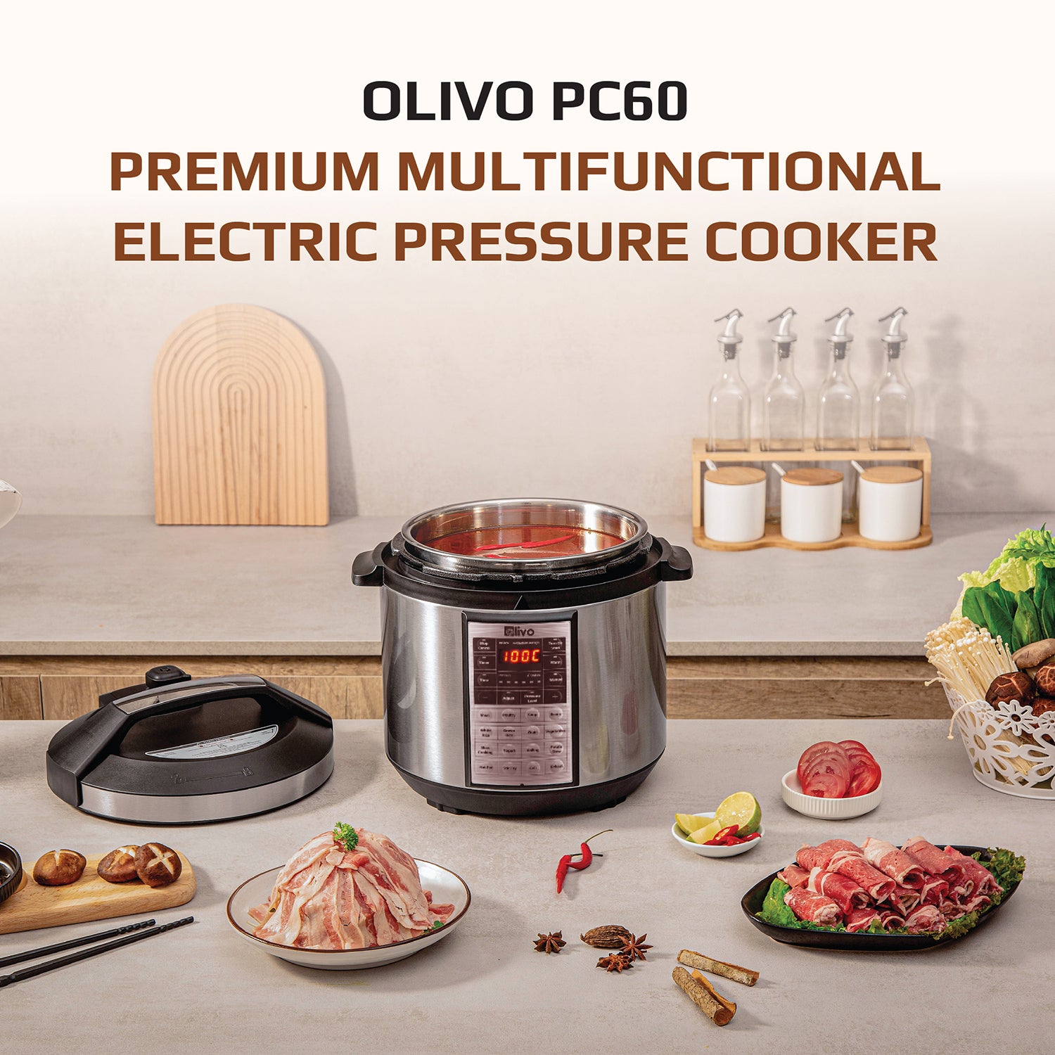 OLIVO PC60 Multifunctional Electric Pressure Cooker - 16 Preset Modes - Capacity 6L – Power 1000W