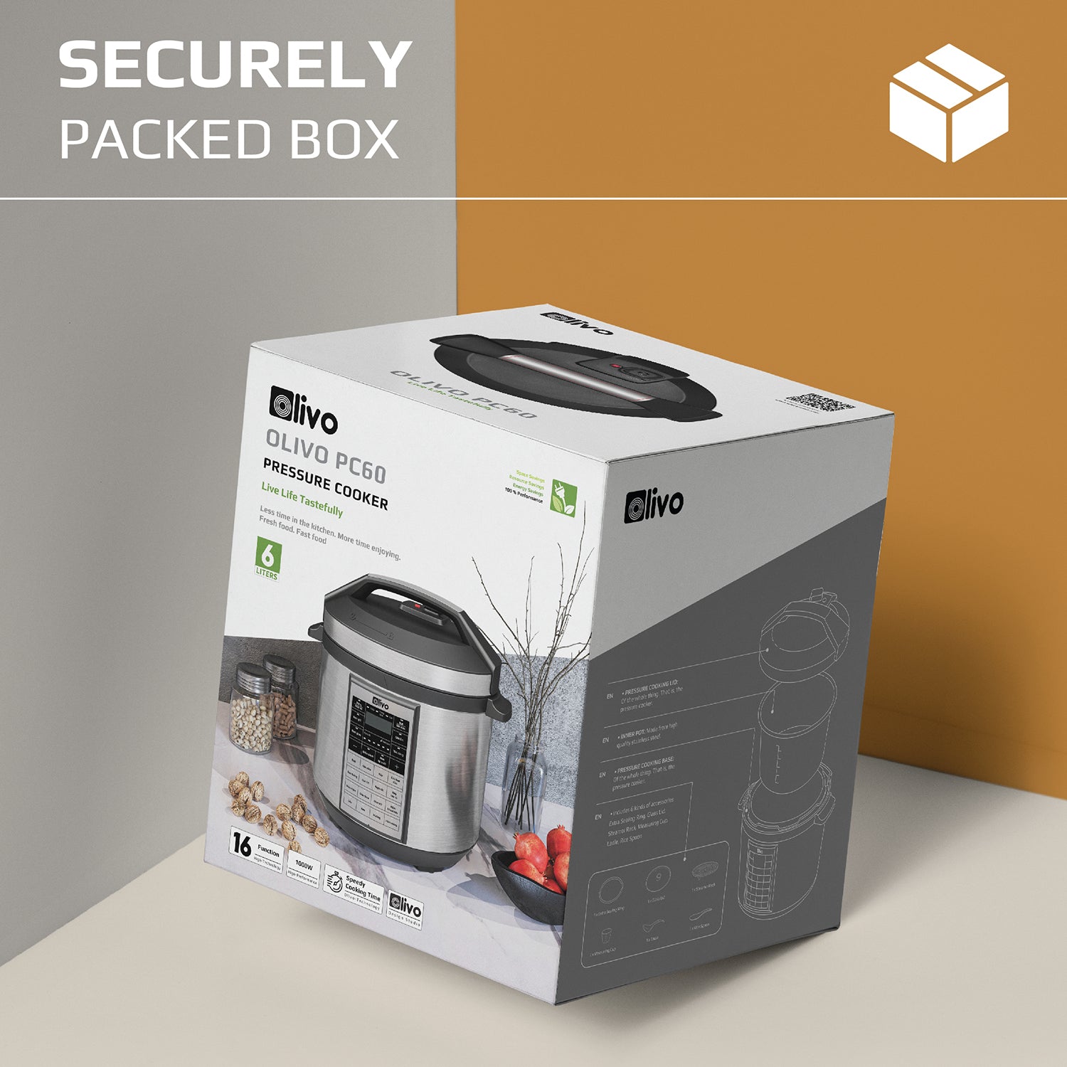 OLIVO PC60 Multifunctional Electric Pressure Cooker - 16 Preset Modes - Capacity 6L – Power 1000W