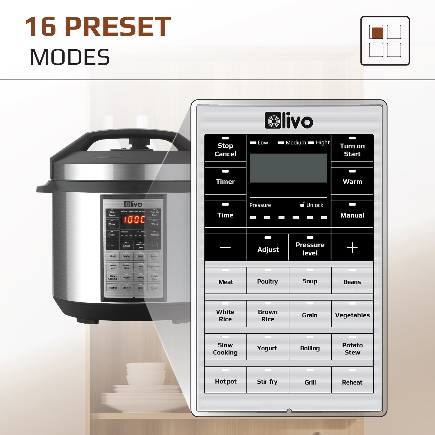 OLIVO PC60 Multifunctional Electric Pressure Cooker - 16 Preset Modes - Capacity 6L – Power 1000W