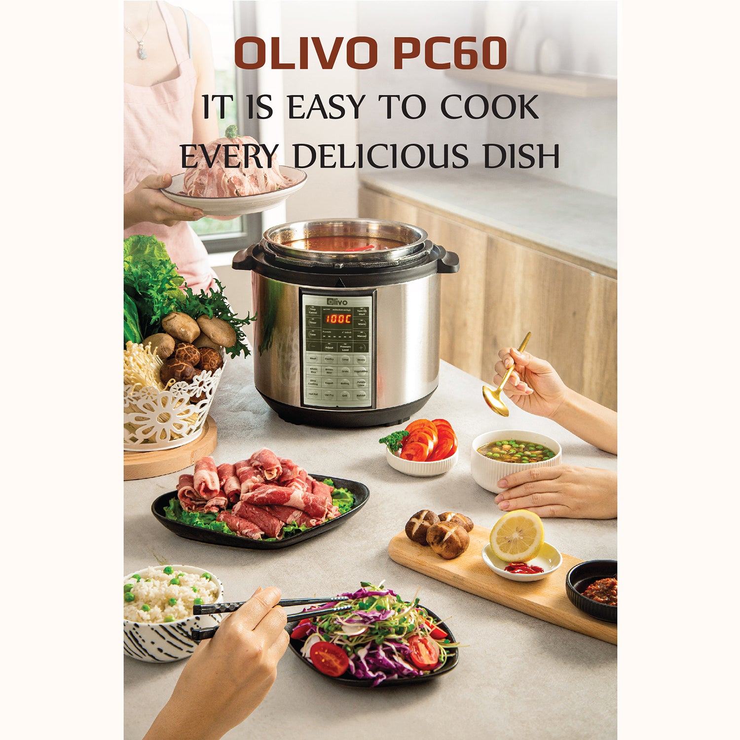 OLIVO PC60 Multifunctional Electric Pressure Cooker - 16 Preset Modes - Capacity 6L – Power 1000W