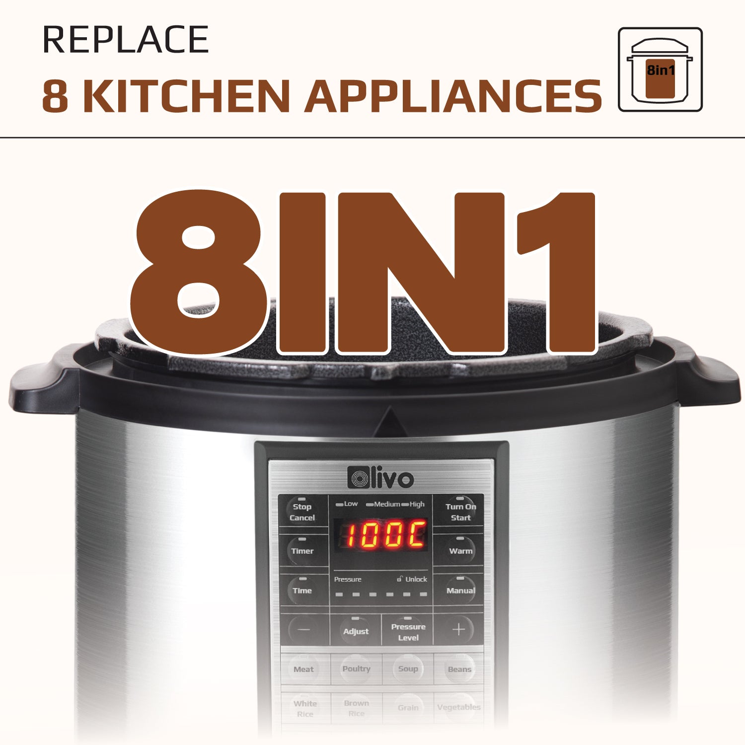 OLIVO PC60 Multifunctional Electric Pressure Cooker - 16 Preset Modes - Capacity 6L – Power 1000W