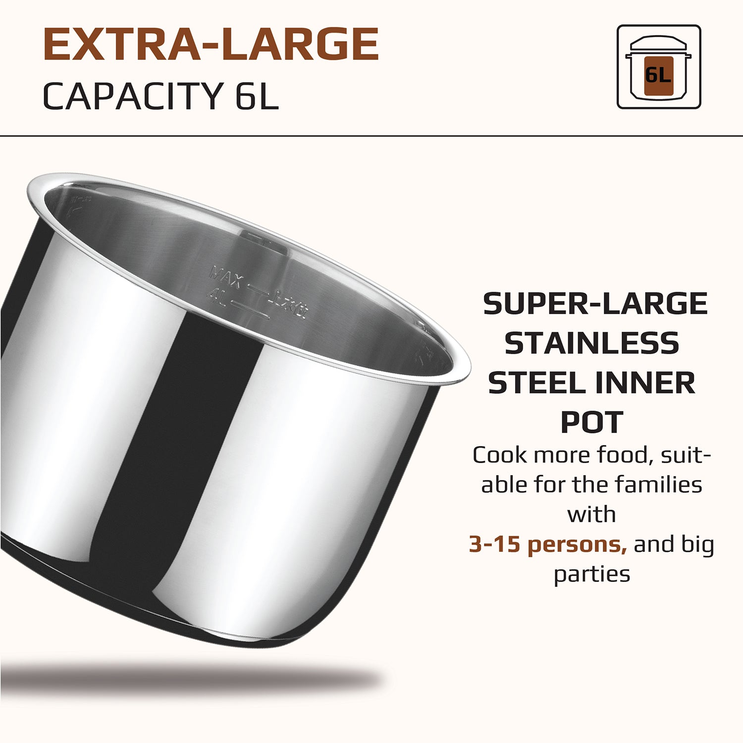 OLIVO PC60 Multifunctional Electric Pressure Cooker - 16 Preset Modes - Capacity 6L – Power 1000W