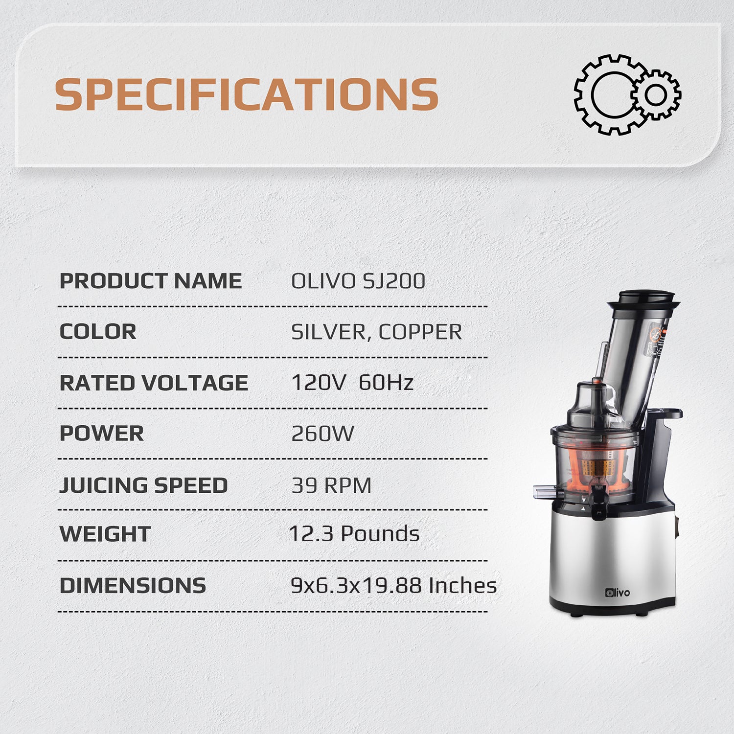 OLIVO SJ200 Multifunction Slow Juicer - Squeeze Out Up To 98% - Slow Speed 39 rpm - Easy to Clean
