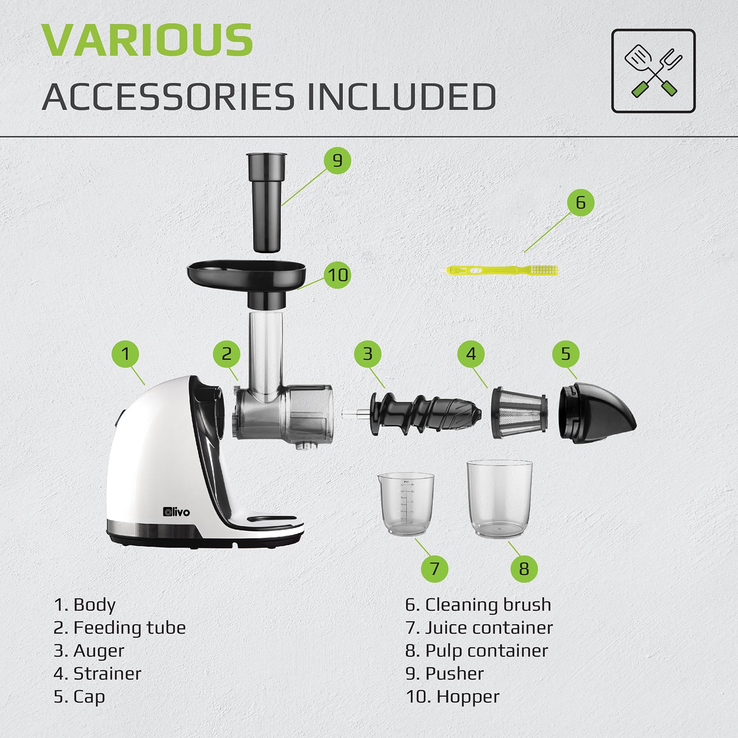 OLIVO SJ22 Horizontal Slow Juicer - Squeeze Vegetables Without Worrying About Being Stuck - Squeeze Out - Easy To Clean