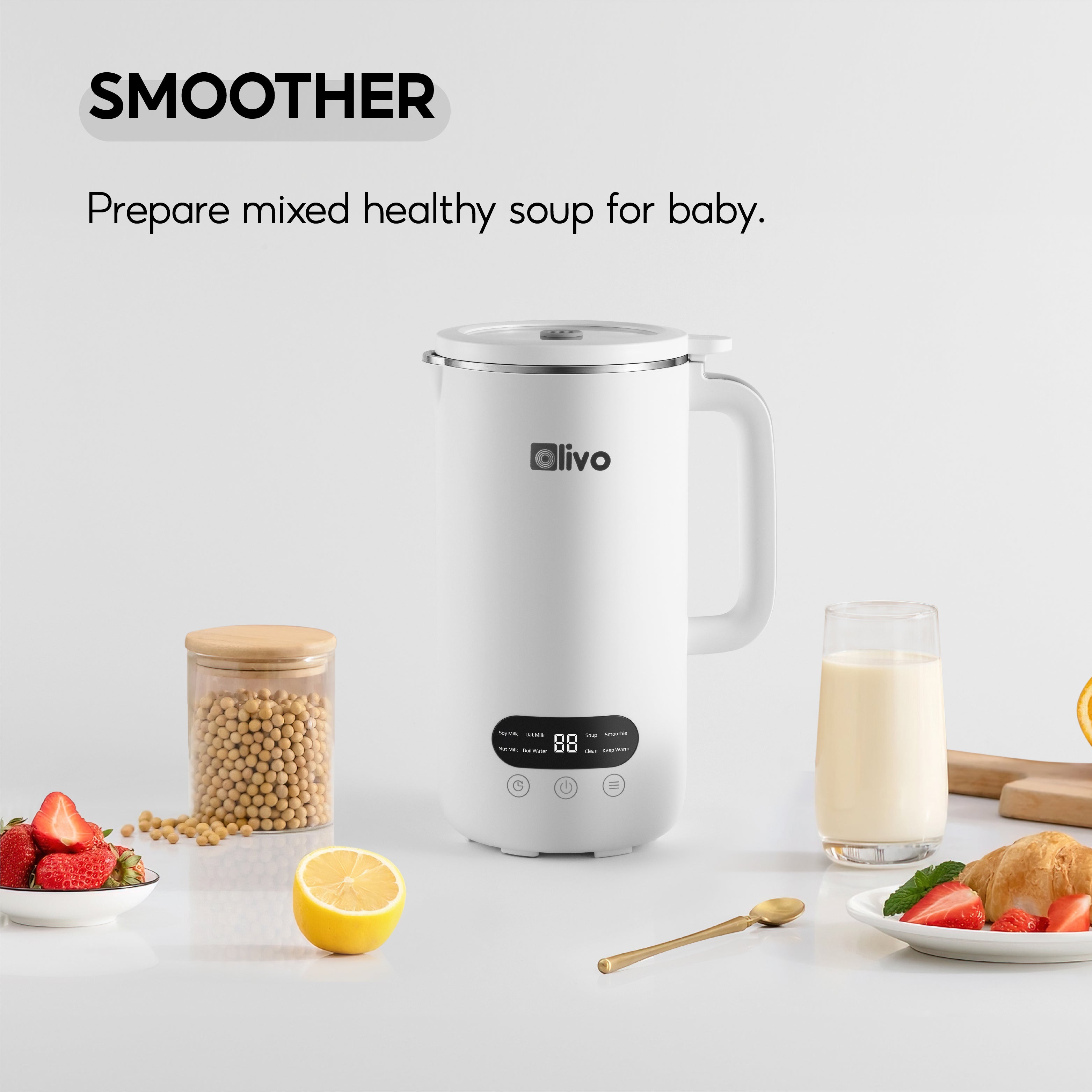OLIVO CB1000 Automatic Nut Milk Maker - Almond, Cashew, Soy & Oat Milk Maker - Smoothie Blender - Soup Maker, 35 Oz, 9 Functions, 304 Stainless Steel, Safety Sensor, Spill-Proof, Easy to Use