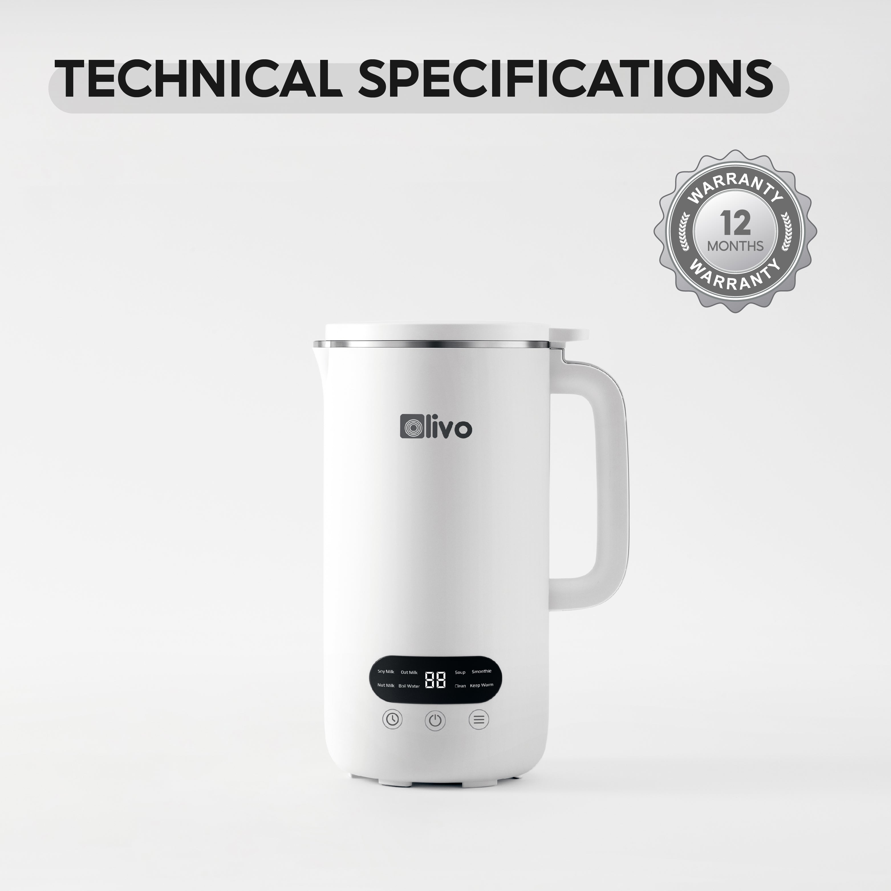 OLIVO CB1000 Automatic Nut Milk Maker - Almond, Cashew, Soy & Oat Milk Maker - Smoothie Blender - Soup Maker, 35 Oz, 9 Functions, 304 Stainless Steel, Safety Sensor, Spill-Proof, Easy to Use