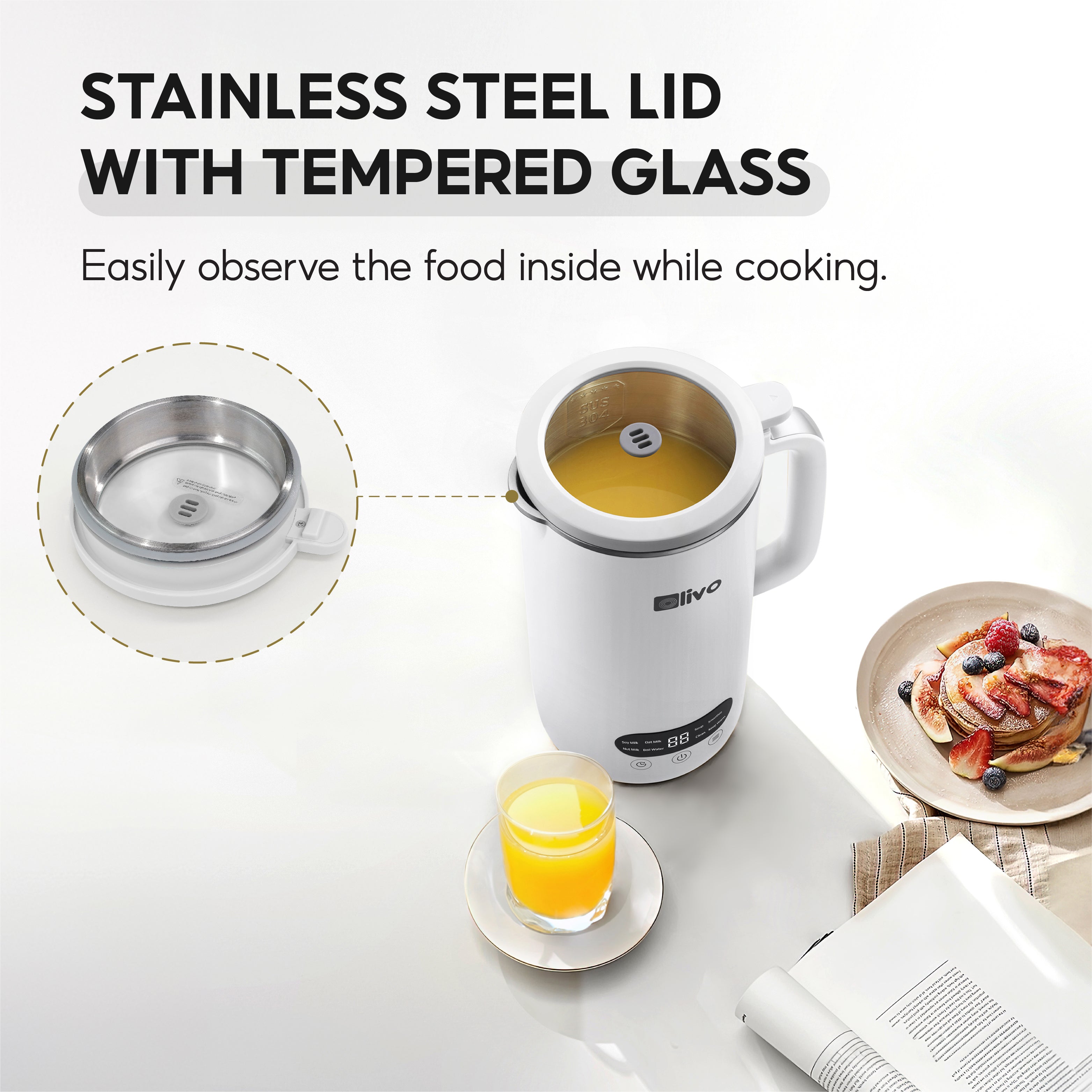 OLIVO CB1000 Automatic Nut Milk Maker - Almond, Cashew, Soy & Oat Milk Maker - Smoothie Blender - Soup Maker, 35 Oz, 9 Functions, 304 Stainless Steel, Safety Sensor, Spill-Proof, Easy to Use
