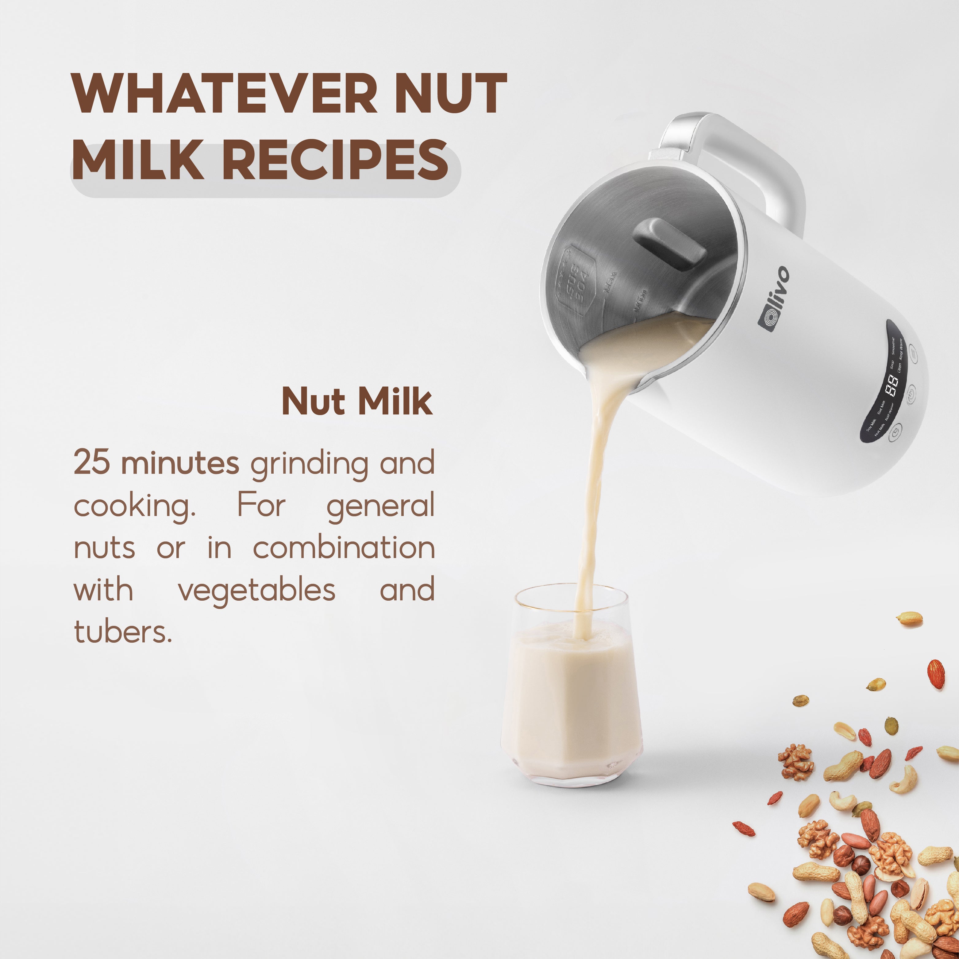OLIVO CB1000 Automatic Nut Milk Maker - Almond, Cashew, Soy & Oat Milk Maker - Smoothie Blender - Soup Maker, 35 Oz, 9 Functions, 304 Stainless Steel, Safety Sensor, Spill-Proof, Easy to Use