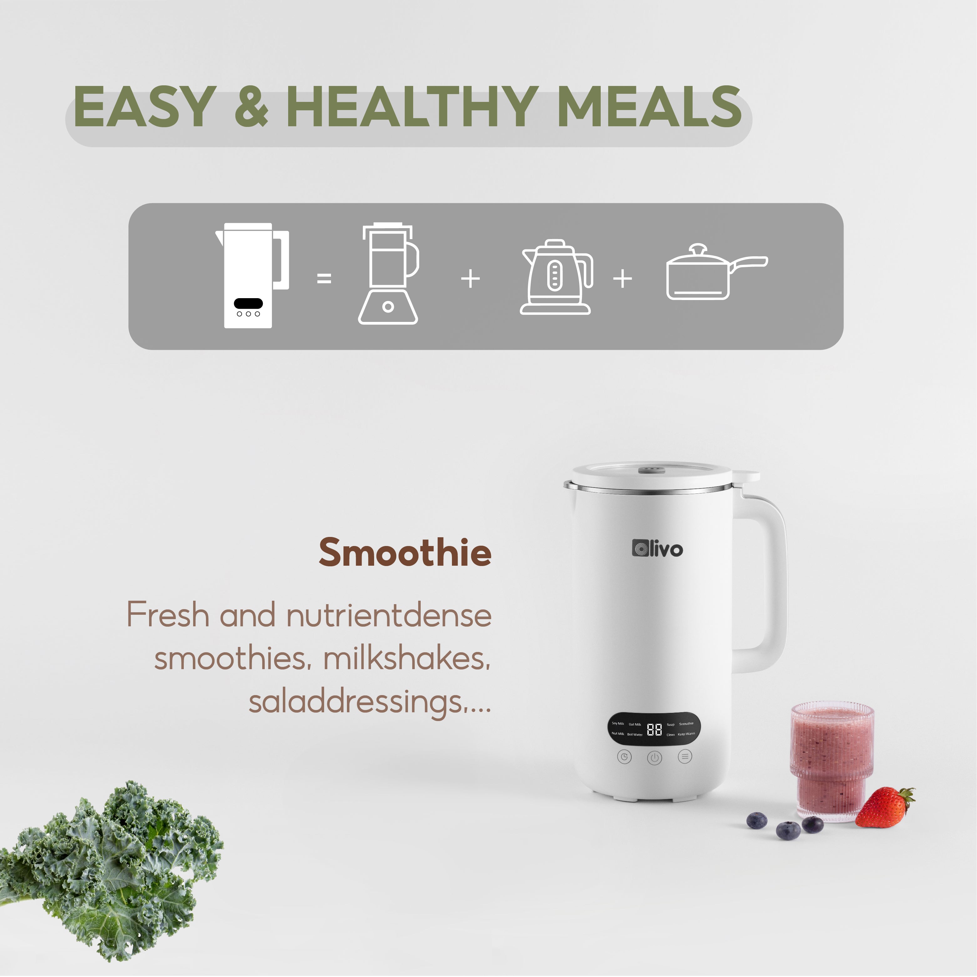 OLIVO CB1000 Automatic Nut Milk Maker - Almond, Cashew, Soy & Oat Milk Maker - Smoothie Blender - Soup Maker, 35 Oz, 9 Functions, 304 Stainless Steel, Safety Sensor, Spill-Proof, Easy to Use