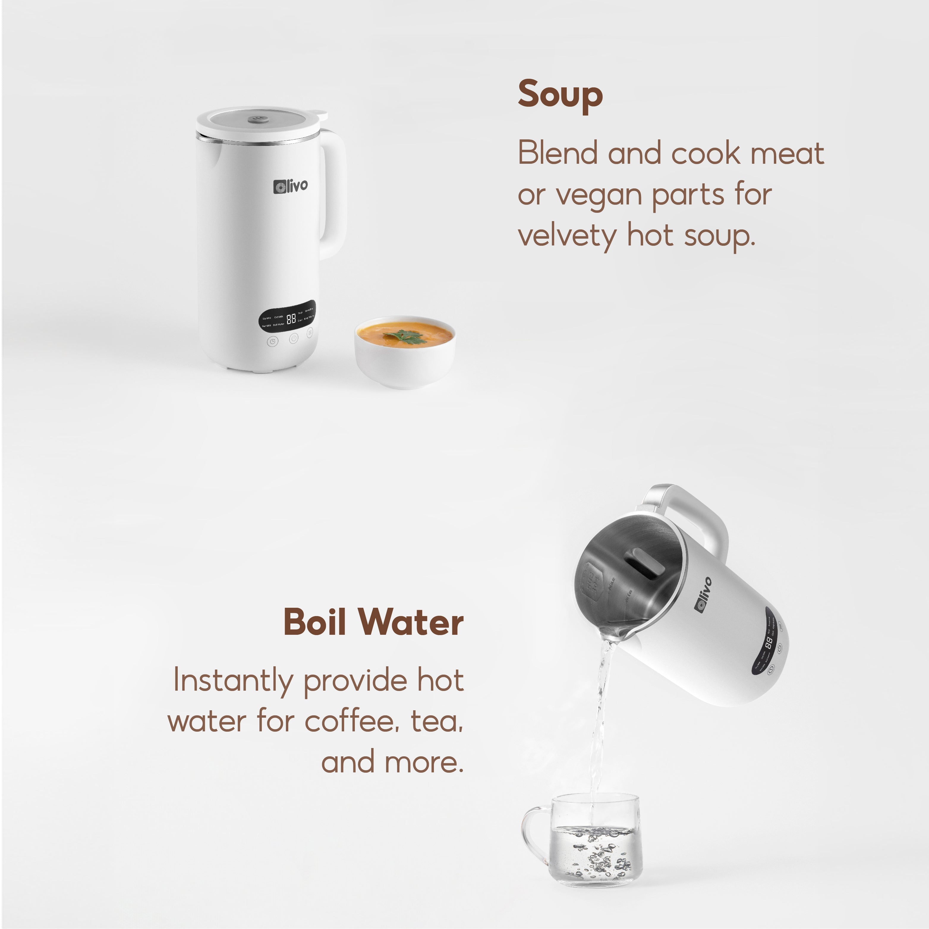 OLIVO CB1000 Automatic Nut Milk Maker - Almond, Cashew, Soy & Oat Milk Maker - Smoothie Blender - Soup Maker, 35 Oz, 9 Functions, 304 Stainless Steel, Safety Sensor, Spill-Proof, Easy to Use