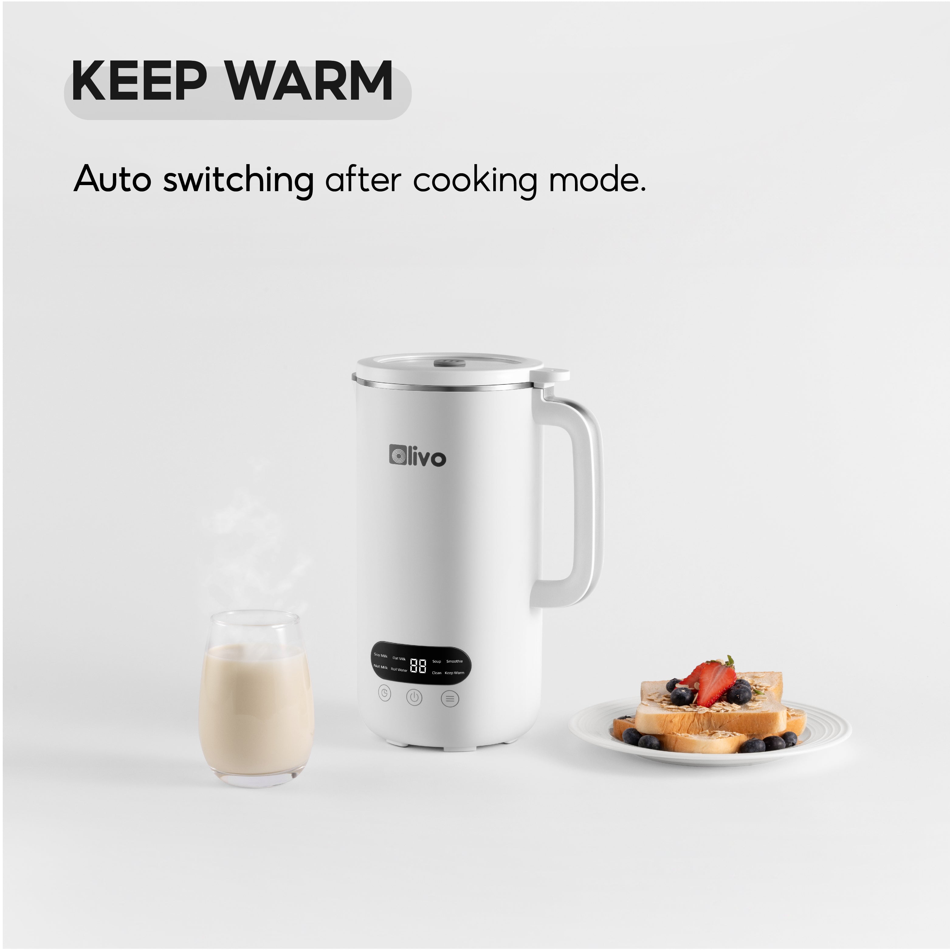 OLIVO CB1000 Automatic Nut Milk Maker - Almond, Cashew, Soy & Oat Milk Maker - Smoothie Blender - Soup Maker, 35 Oz, 9 Functions, 304 Stainless Steel, Safety Sensor, Spill-Proof, Easy to Use