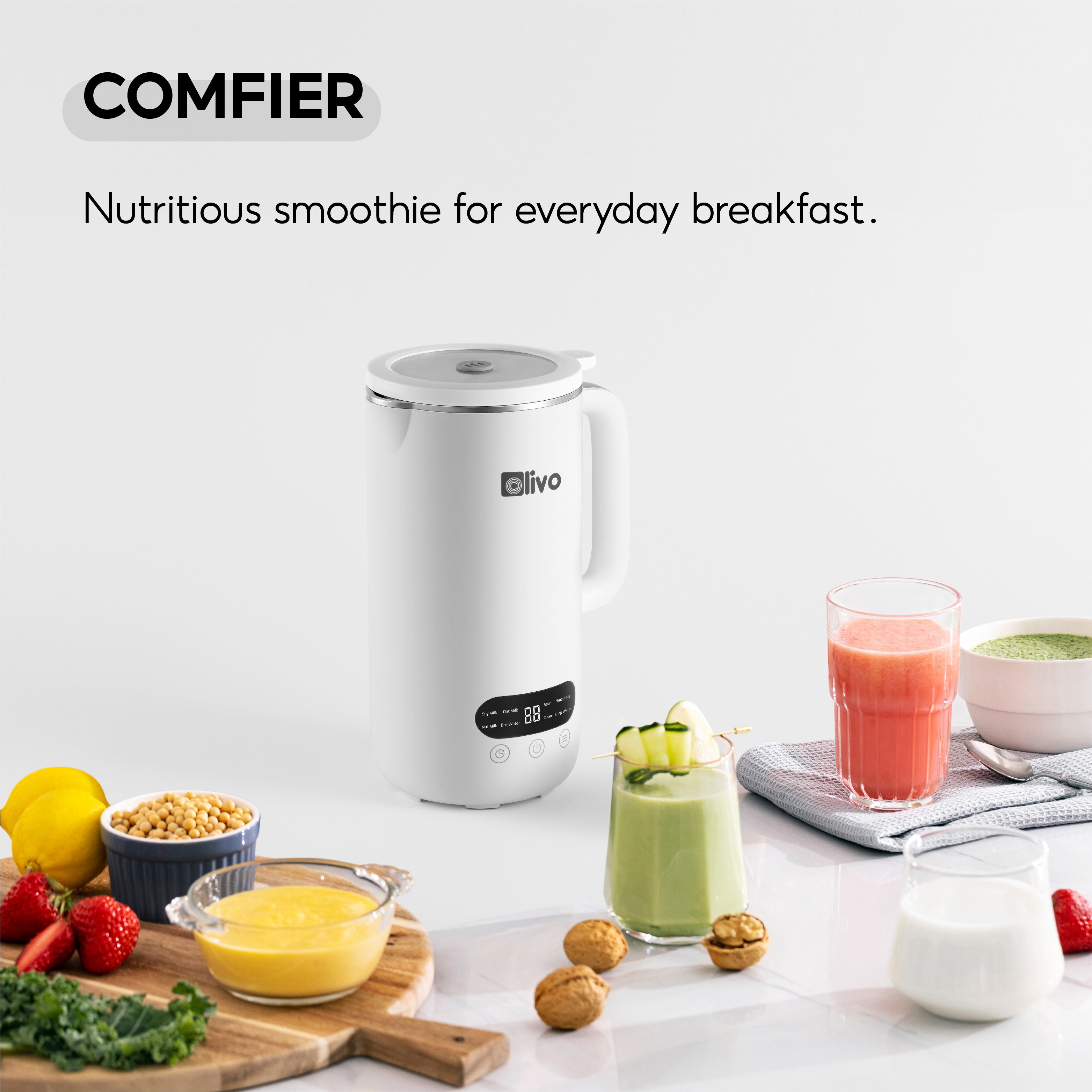 OLIVO CB1000 Automatic Nut Milk Maker - Almond, Cashew, Soy & Oat Milk Maker - Smoothie Blender - Soup Maker, 35 Oz, 9 Functions, 304 Stainless Steel, Safety Sensor, Spill-Proof, Easy to Use