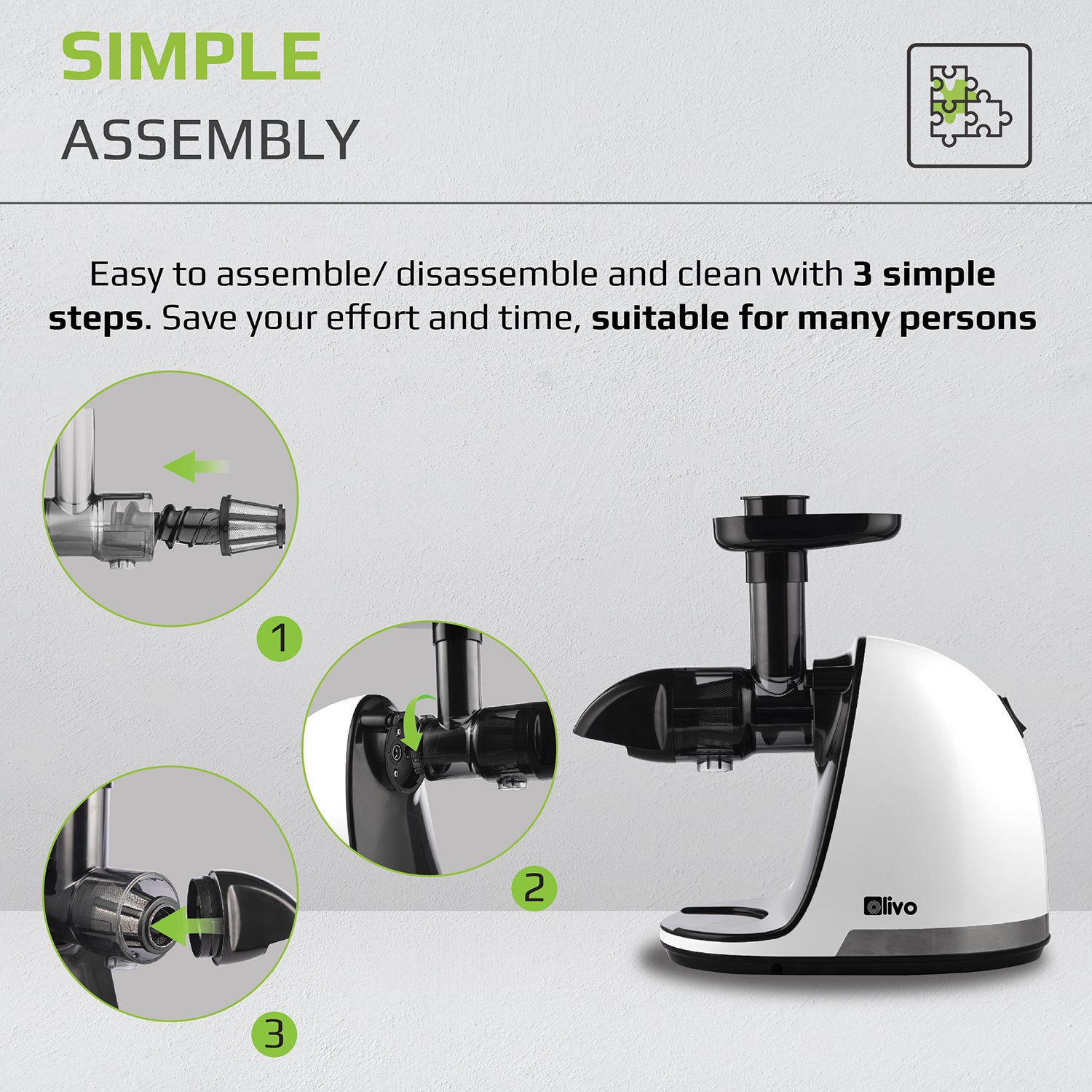 OLIVO SJ22 Horizontal Slow Juicer - Squeeze Vegetables Without Worryin